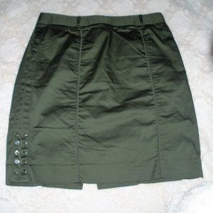 White house Black Market Green Khaki Skirt silver grommet accents